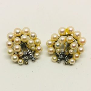 Vintage Very Old Faux Pearl Rhinestone Earrings